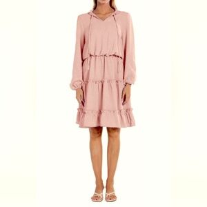 Atelier boutique Pink Tiered Midi Long sleeve dress​